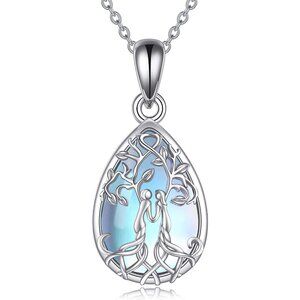 Sterling Silver Tree of Life Abalone Turquoise Pendant Necklace for Sister